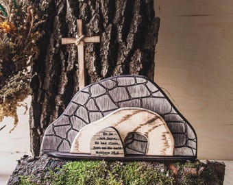 Easter Resurrection Scene Decor, He is Risen Wooden Tomb, Religious Holiday Gift
