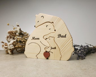 Bear Family Puzzle, Personalized Bear Puzzle, Engraved Family Name Puzzle, Family Keepsake Gift, Family Home Decor