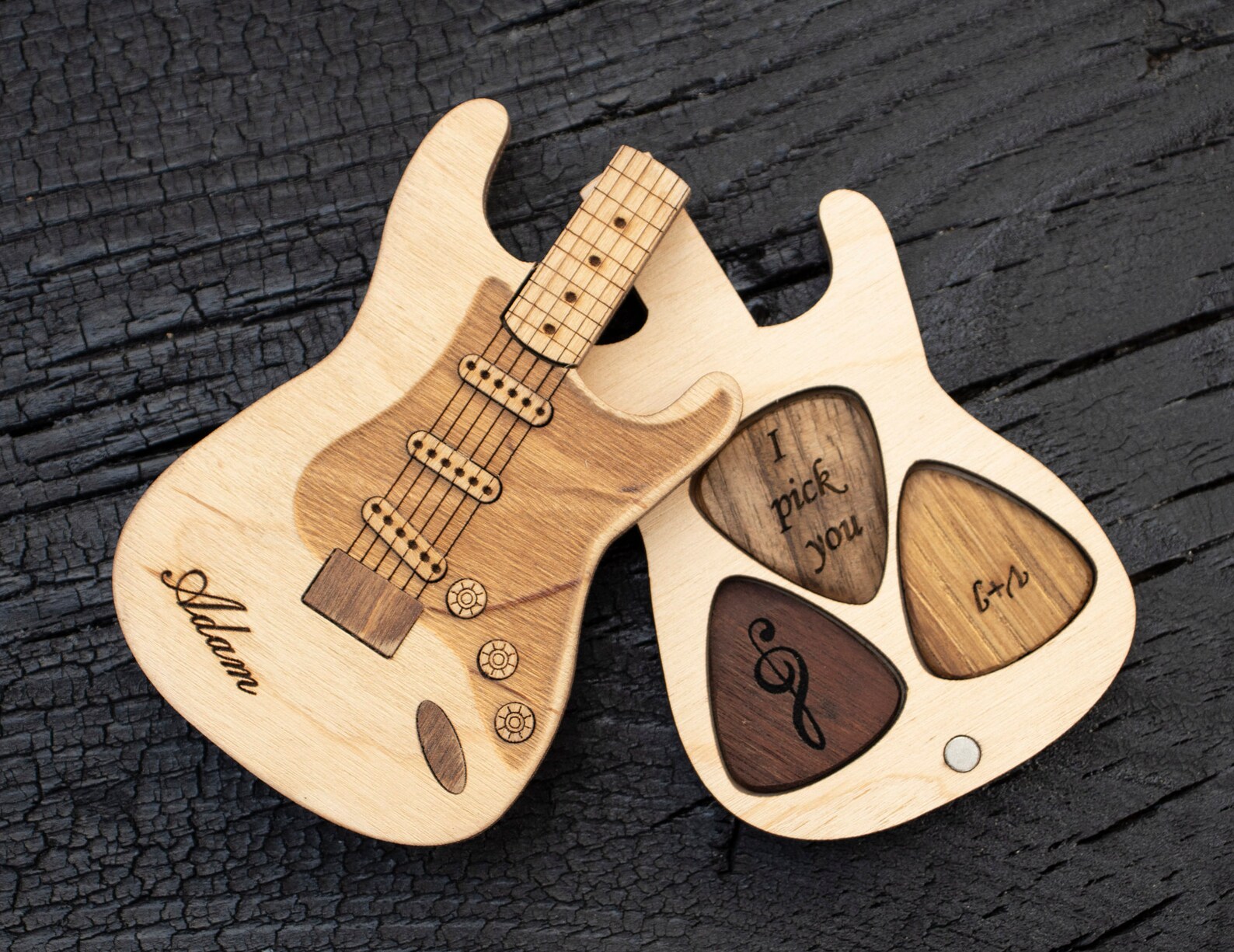 Personalized wooden pick case Wooden guitar pick Etsy