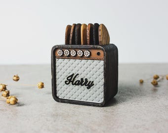 Custom Guitar Pick Holder – Handmade Wooden Guitar Amp Design for Music Lovers