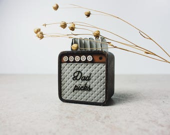 Wooden Guitar Pick Case, Personalized Mini Amp Pick Holder for Dad, Unique Gift for Guitar Player or Musician