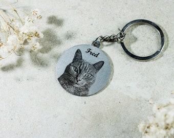 Cat keyring, Dog mum gift, Engraved keyring, Photo keyring, Engraved pet portrait Keychain