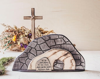 He is Risen Resurrection Scene, Wooden Empty Tomb Easter Decor, Christian Holiday Gift