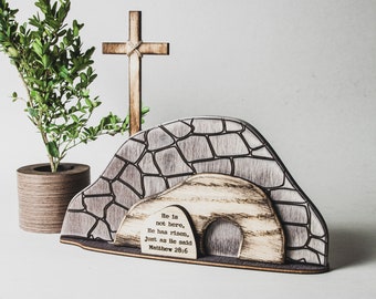 He Is Risen | Empty Tomb | Easter Scene | Christian Easter Decor | Resurrection Cross