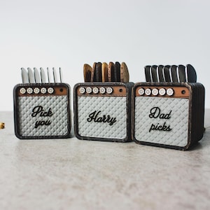 Personalized Guitar Amp Shaped Wooden Guitar Pick Holder – Custom Name Engraving
