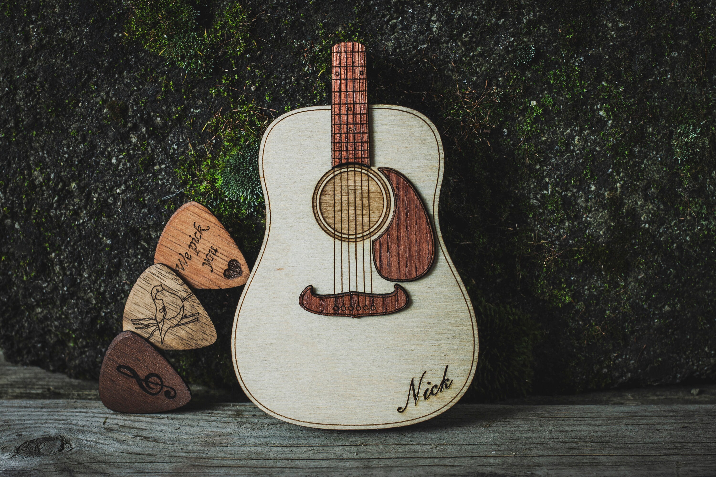wooden guitar pick case