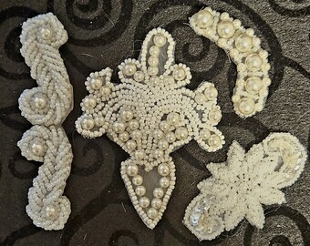 Vintage Beaded Applique Lot ~ 4 Pcs ~ DISCOUNTED ~ 1990s ~ Craft Wedding Supplies ~ LOT 15