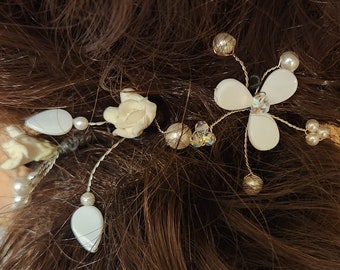 SAMPLE SALE ~ Bridal Hair ~ Beach Wedding ~ Mother of Pearl ~ Porcelain Roses ~ Swarovski Crystal ~ Pearls ~ 3 pcs ~ WAS 79.00 ~ Lot #3