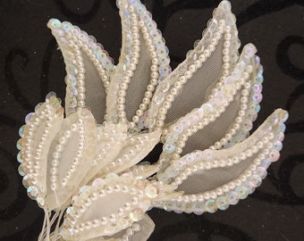 Vintage Sheer Wired Leaves ~ AB Sequins & Pearls ~ 1990s ~ DIY ~ Craft Supplies ~ Wedding Supplies ~ Bridal ~ Millinery Supplies ~ LOT 4