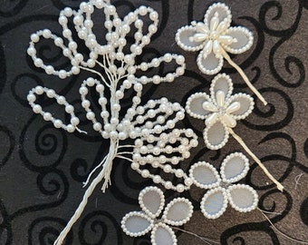 Vintage Beaded Flowers and Loops Lot ~ DISCOUNTED ~ 1990s ~ Craft Wedding Supplies ~ LOT 35