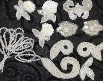 Vintage Beaded Applique Lot ~ DISCOUNTED ~ 1990s ~ Craft Wedding Supplies ~ LOT 25