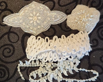 Vintage Sparkly Pearl Appliques and Trim Lot ~ DISCOUNTED ~ 1990s ~ Craft Wedding Supplies ~ LOT 47
