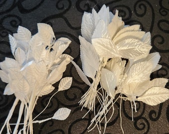 Vintage White Satin Wired Leaves Lot ~ 1990s ~ DIY ~ Craft Supplies ~ Wedding Supplies ~ Millinery Supplies ~ LOT 45