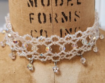 SAMPLE SALE ~ Hand-Beaded Swarovski Crystal & Seed Bead Choker Necklace ~ Iridescent Crystals ~ Bridal ~ Wedding ~  WAS 185.00