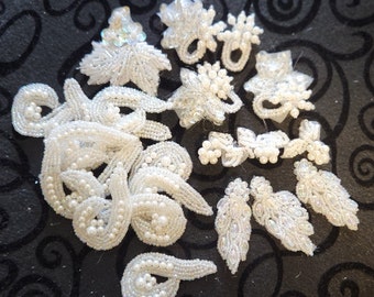 Vintage Beaded Applique Lot ~ AB Beads & Pearls ~ DISCOUNTED ~ 1990s ~ Craft Wedding Supplies ~ LOT 31