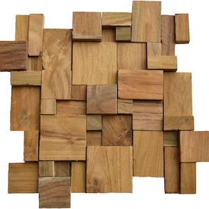 3D Recycled Teak Natural Wood Wall Tile, Cladding, 12" x 12"