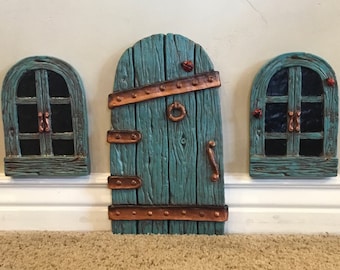 Large Fairy Doors and Windows, Garden, Gnome Door. 14” tall with 2 Windows