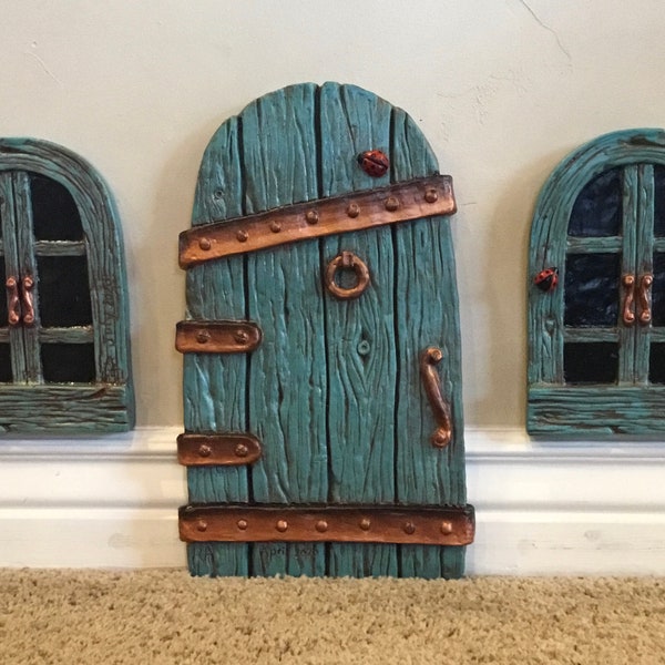 Large Fairy Doors and Windows, Garden, Gnome Door. 14” tall with 2 Windows