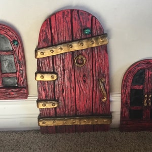 Large Fairy Doors and Windows, Garden, Gnome Door. 14” tall with 2 Windows