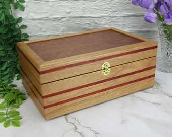 Large decorative box handmade from select hardwood makes a fine memory box or caregiver gift. Box 275