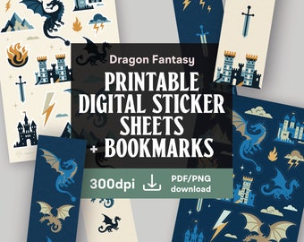 Dragon Fantasy Printable digital sticker sheets. Bookmarks. Fourth Wing PNG. Dragons. Booktok. Journalling. Scrapbooking. Instant Downloads.