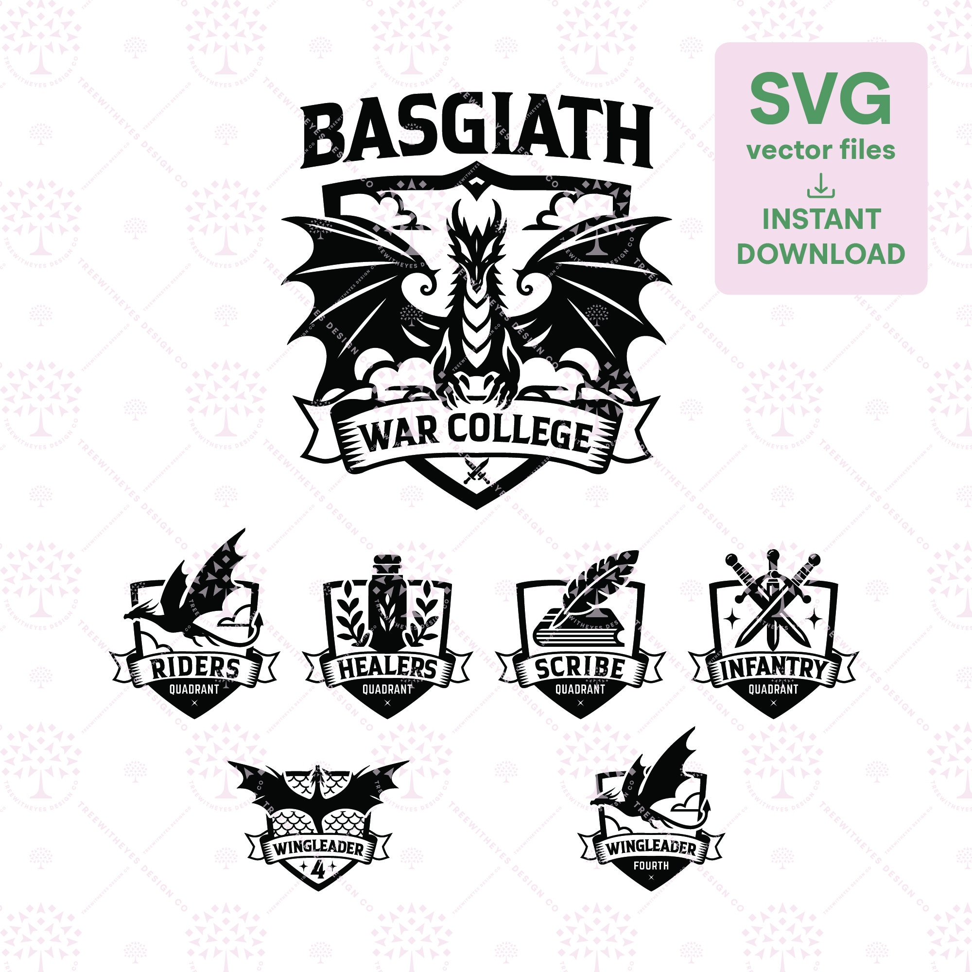 Fourth Wing SVG Instant Downloads. Basgiath War College Crest Badge