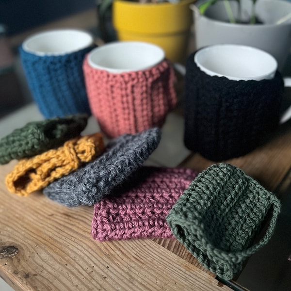 Cache mug tasse crochet laine couvre mug  cosy tour de tasse cosy cup protège mug cache mug cadeau pas cher