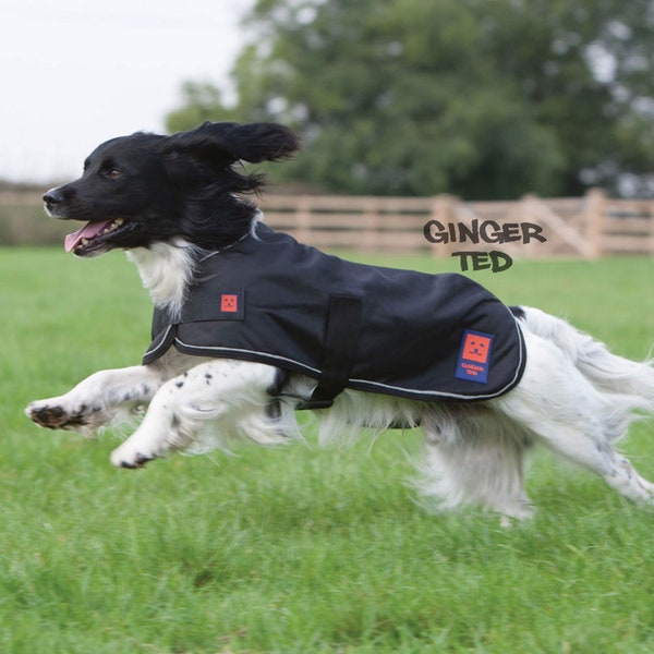 Waterproof Light Dog Coat - Ginger Ted Shower LITE Lightweight Dog Coat / Jacket / Raincoat with Reflective Piping and Optional Harness Slot