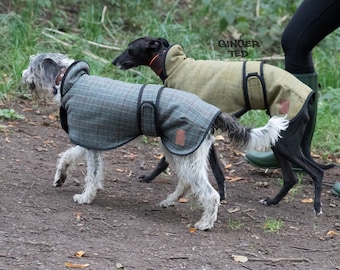 Tweed Greyhound Whippet -  Ginger Ted Tweed Greyhound Whippet Lurcher Coat / Jacket with Fleece Lining and Optional Shoulder Harness Slot