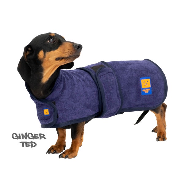 Bamboo Drying Dachshund Coat - Ginger Ted Highly Absorbent Quick Dry Cleaning Coat / Jacket / Towelling with FREE Paw & Face Towel