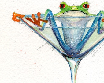 Canvas paneel Art Print-Martini's, kikkers, Martini "Just Chillin" grillige kikkers, martini's