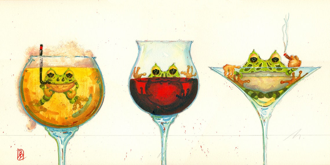 Art Print-wine Frogs thats Life Whimsical Frogs - Etsy