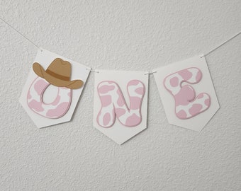 Pink Cowgirl Highchair Banner / Western Pink 1st Birthday / 1st Country Girl Party Decor / Cow print banner