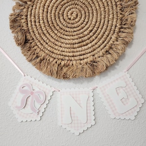 Pink and Plaid Bow 1st Birthday Banner for Highchair