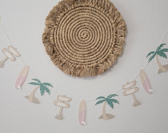 Pink Surfboard Paper Garland / Beach Party Garland / Palm Tree Garland