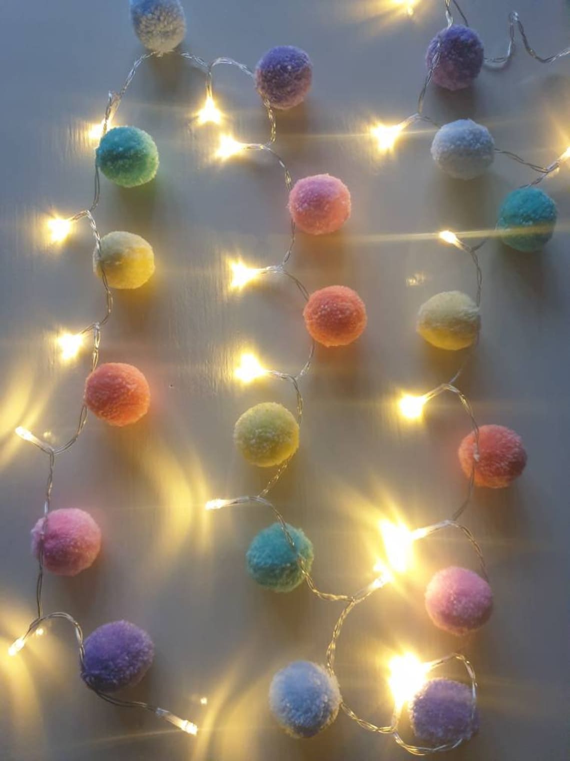 Pastel Pom Pom Garland Fairy lights Party Decor Bedroom | Etsy