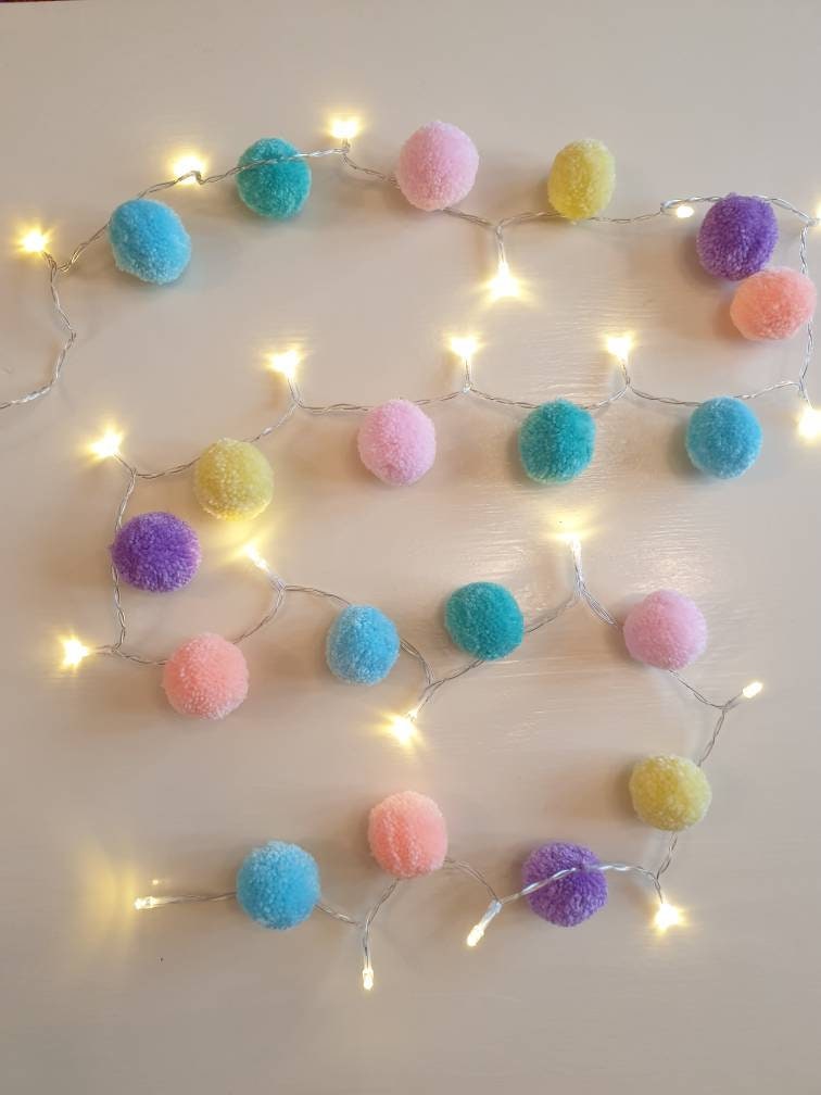 Pastel Pom Pom Garland Fairy lights Party Decor Bedroom Etsy
