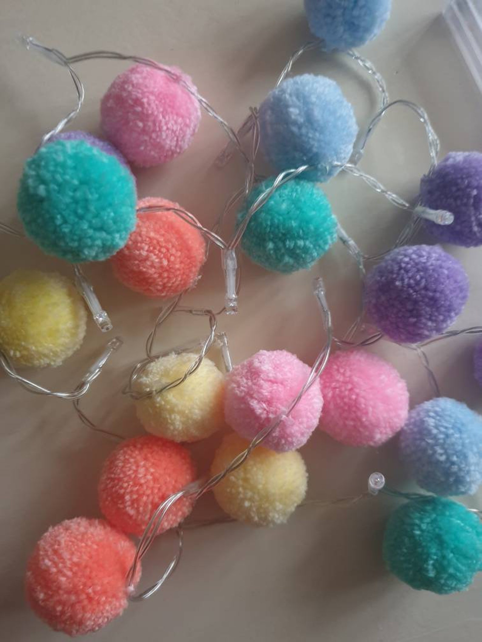 Pastel Pom Pom Garland Fairy lights Party Decor Bedroom Etsy
