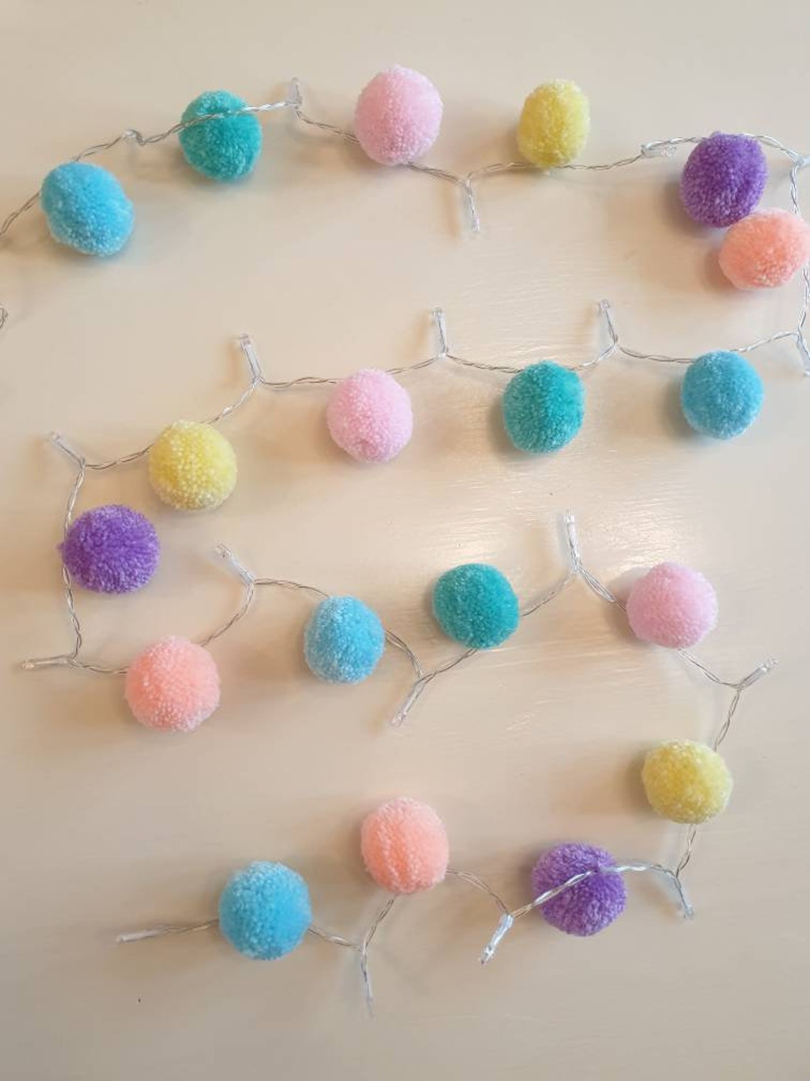 Pastel Pom Pom Garland Fairy lights Party Decor Bedroom Etsy