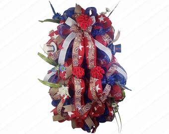 Patriotic Door Wreath Swag, Memorial Day Front Door , Fourth of July, Labor Day