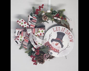 Snowman Grapevine Wreath, Winter Wreath