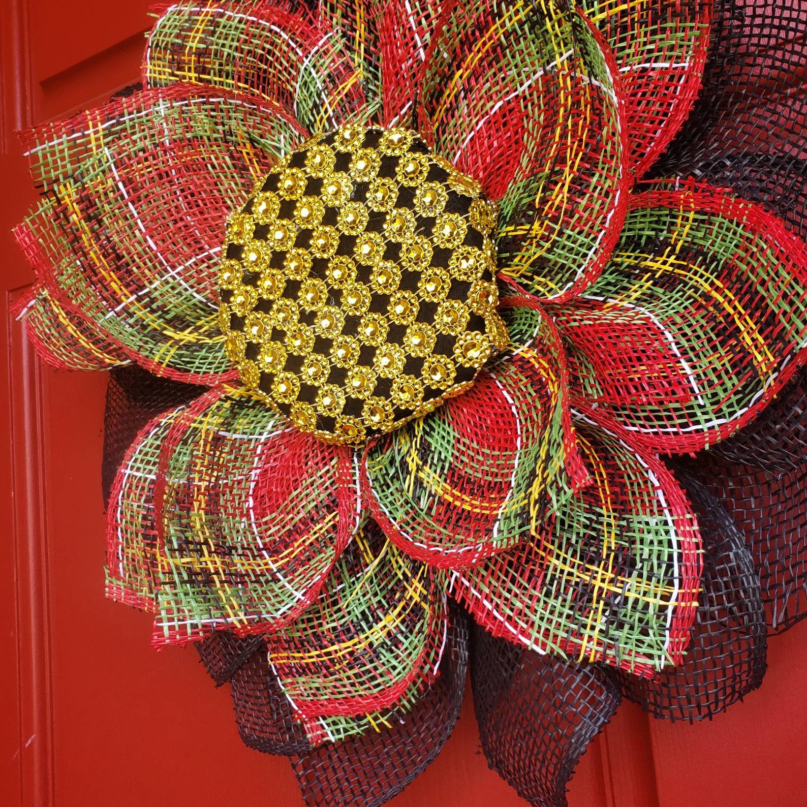 Black Red Gold Flower, Black History Month, Flower Wreath