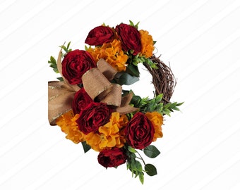 Fall  Floral Grapevine Wreath, Twig Leaf Wreath, Fall Door Hanger