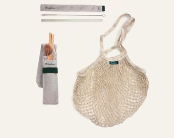 Zero Waste Starter Kit | Reusable Utensils | Reusable Straw | Reusable Grocery Bag | Eco Friendly Sustainable Plastic-Free Swaps Gift Box