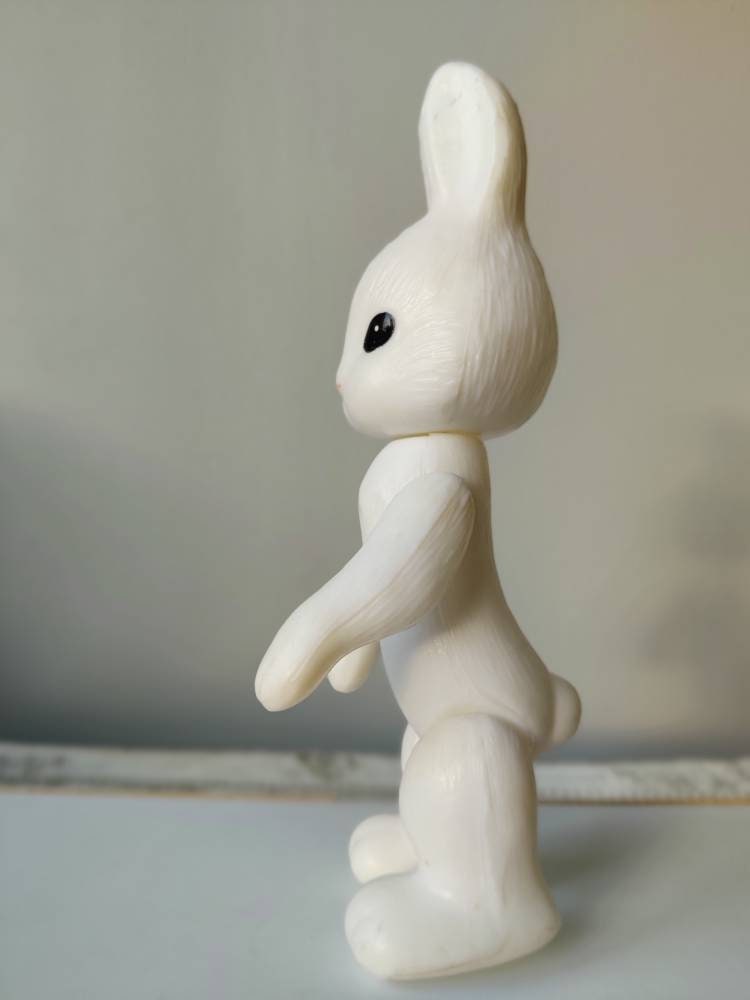 White Vintage Plastic Movable Bunny Toy, Soviet Era, Collectible, 70's ...