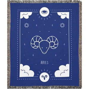 Aries Blue Woven Blanket, Zodiac Sign Blanket, Woven Blanket, Customized Blanket, Perfect Gift For Zodiac Lover