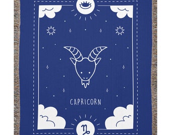 Capricorn Blue Woven Blanket, Zodiac Sign Blanket, Woven Blanket, Customized Blanket, Perfect Gift For Zodiac Lover