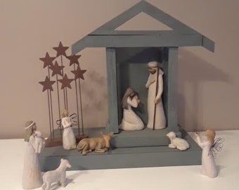 HEIRLOOM NATIVITY STABLE, a backdrop for your cherished creche figures. This manger will become the center of your Christmas celebration..