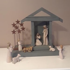 HEIRLOOM NATIVITY STABLE, a backdrop for your cherished creche figures. This manger will become the center of your Christmas celebration..