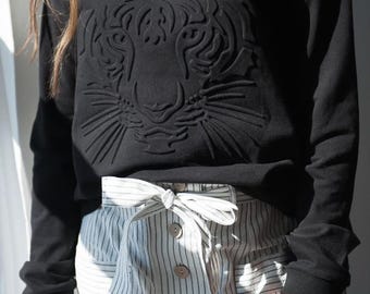 DT Tiger Queen 3D Embossed Sweatshirt in Black Etsy